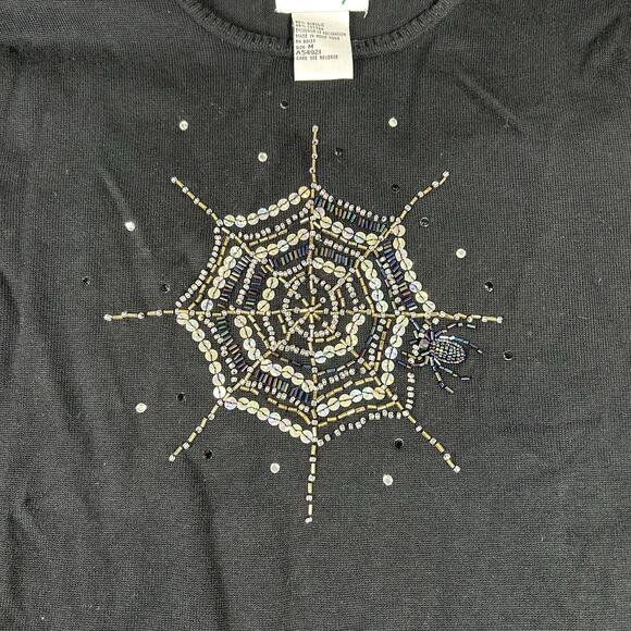 The Quacker Factory Sweater Tunic Top Womens Medium Spider Web Beaded Halloween - Picture 5 of 8